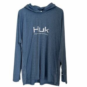 HUK Fishing Men's Pursuit UPF Performance Hoodie Shirt Blue Heather, XX-Large